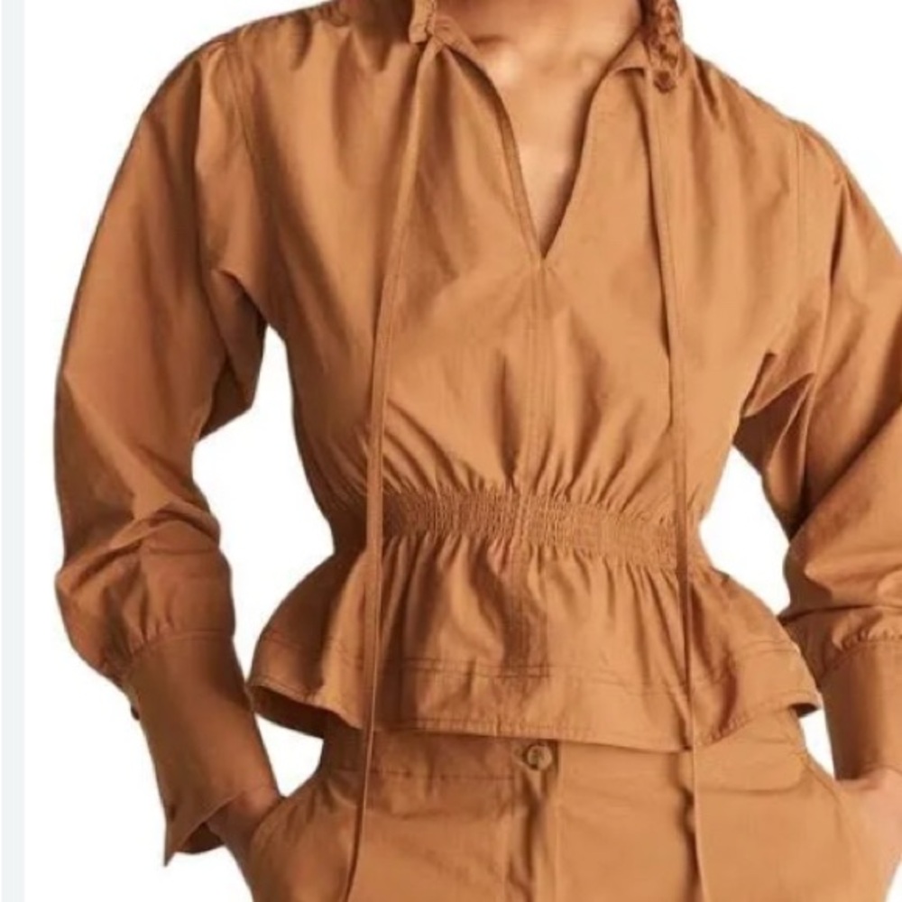 Rebecca Taylor‎ Brown Utility Jacket with Peplum Waist and Long Sleeves